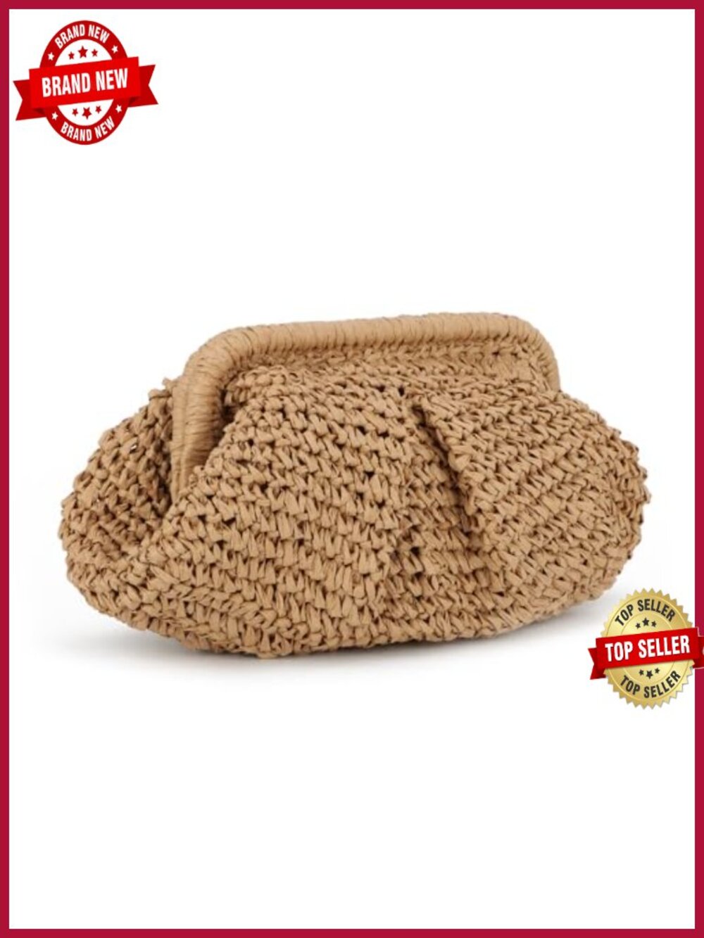 Natural Straw Dumpling Clutch Bag with Detachable Chain